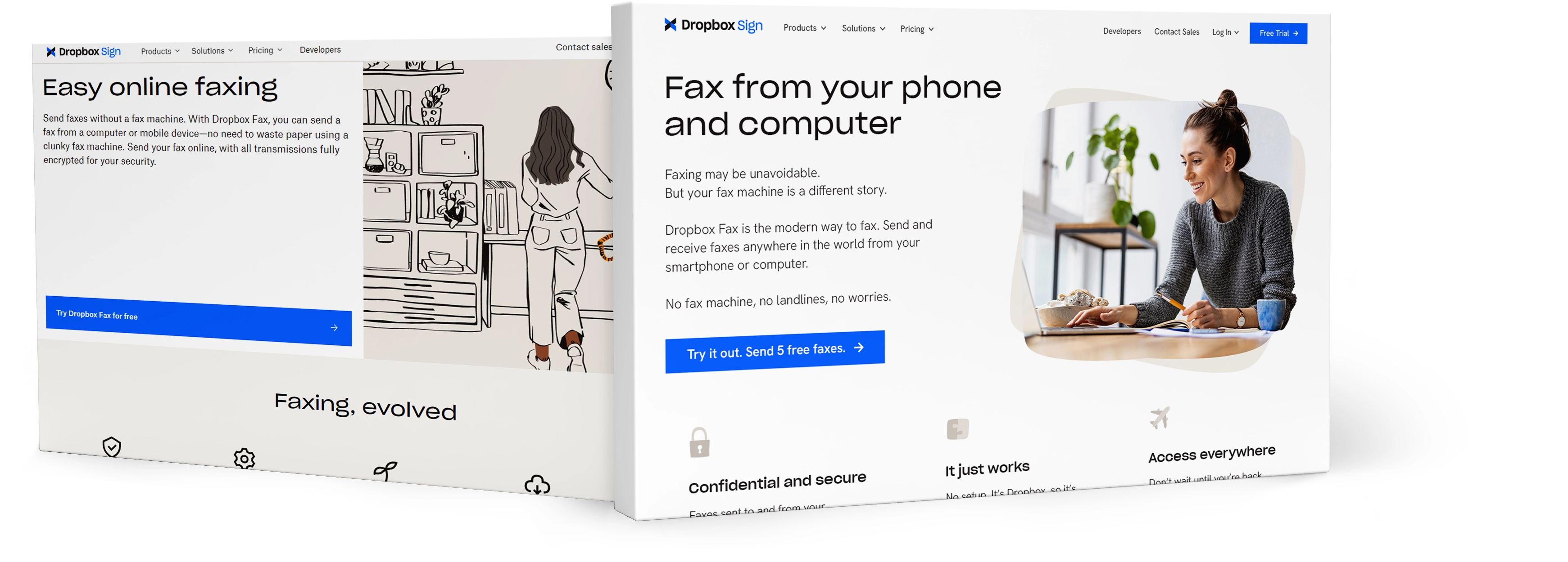 A side-by-side comparison of a low-converting Dropbox landing page versus one designed by Banner Year that had a much higher conversion rate.