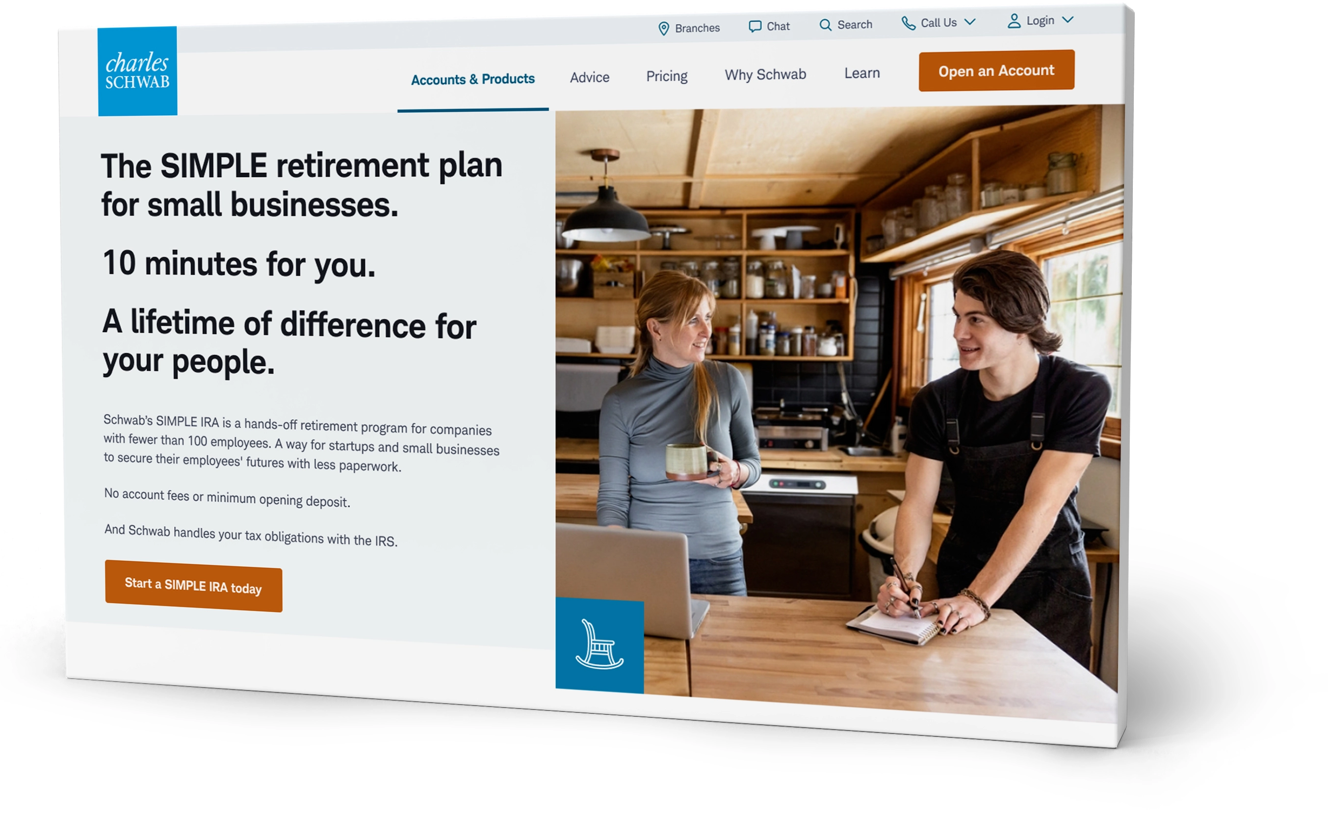 A screenshot of a Charles Schwab landing page that had a high bounce rate.