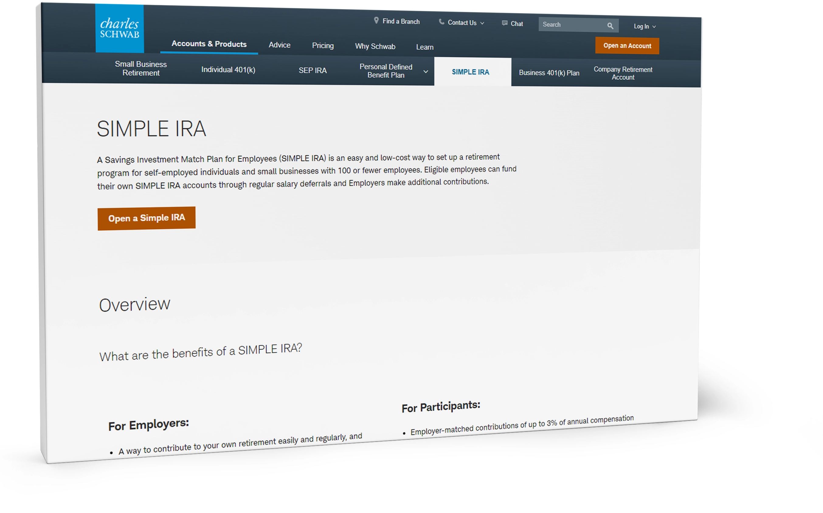 A screenshot of a Charles Schwab landing page designed by Banner Year that had a much lower bounce rate.