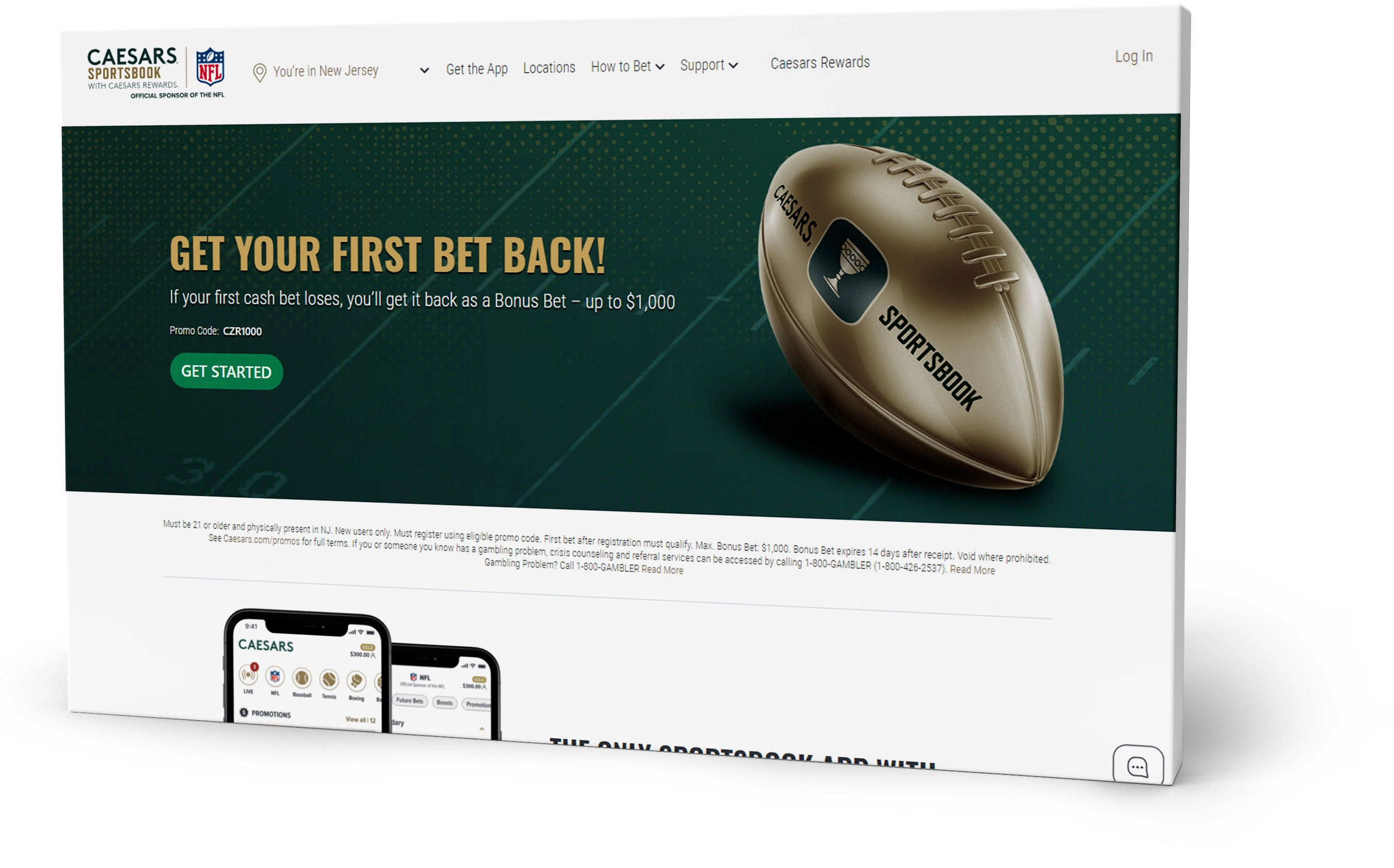 A screenshot of a Caesars Entertainment landing page that had a low conversion rate.